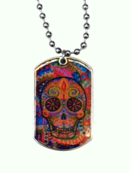 Day of the Dead Multi Colored Epoxy Dogtag Necklace